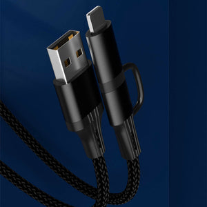 ヘッド取り外し可能USB-A/C＋ライトニング充電ケーブル